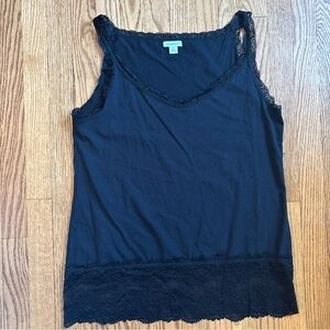 Sundance Womens Elan Lace Trim Cami Top XL Black Cotton Y2K Goth Layered Basic
